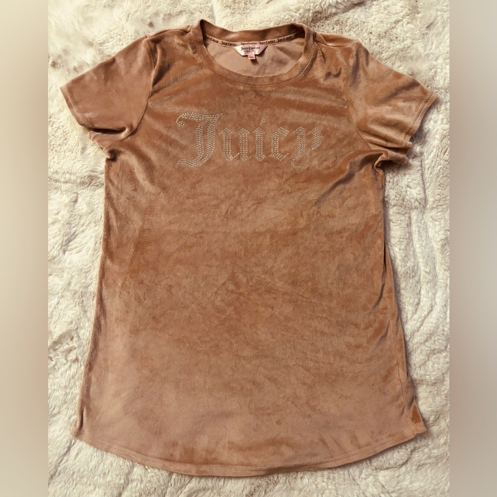 Juicy Couture Pink Velvet Fleece Short Sleeve Long Shirt/Sleep Shirt Size: Large